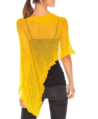 Image of SHU-SHI Women's Sheer Knit Poncho Shrug Lightweight Asymmetrical Ruffle Wrap Dressy Summer Shawl Cover Up Top