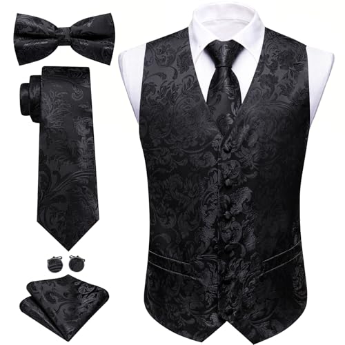 Image of Barry.Wang Men's Suit Vest Tie Bowtie Set Formal Silk Paisley Waistcoat Hanky Cufflinks Lapel Pin Set Wedding Party 7PCS