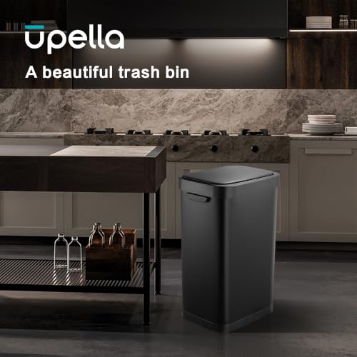 Image of 13 Gallon Trash Can, Touchless Stainless Steel Kitchen Bin (Black) | Automatic Motion Sensor Lid | 50L Fits 13 Gal Tall Kitchen Bags | Anti-Fingerprint Brushed Finish | For Home Office
