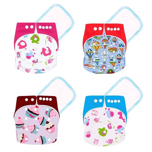 Image of Ambaby Leakage-Proof Cloth Diaper for Babies 0 to 3 Years - 4 High Absorbent Inserts and 4 Reusable & Washable Baby Cloth Diapers - Adjustable Fit (5-17 kg)