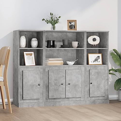 RCODSSK Ensemble de 3 meubles hauts en bois gris béton, buffet avec beaucoup d'espace de rangement...