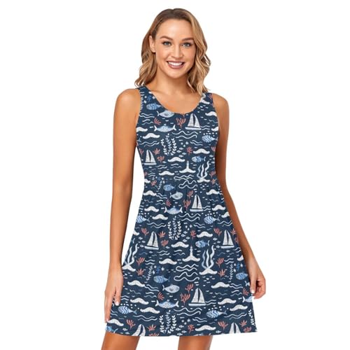 Image of ALAZA Women's Summer Dress Sun Dress Sleeveless with Pockets