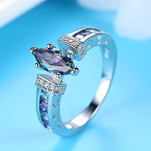 Women's Engagement Rings Fashion Jewelry 925 Sterling Silver Plated Simulated Rainbow Topaz Marquise Cut Ring3