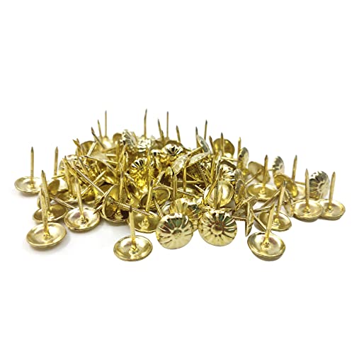 ZAYI 7/16"×5/8" Gold Vintage Style Furniture Upholstery Tacks Nails，Domed Upholstery