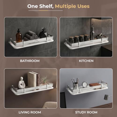 Image of Plantex Acrylic Multipurpose Bathroom Shelf /Rack for Living Room /Wall Mount Storage Shelf - Bathroom Accessories Items (White, 12x6 inches)