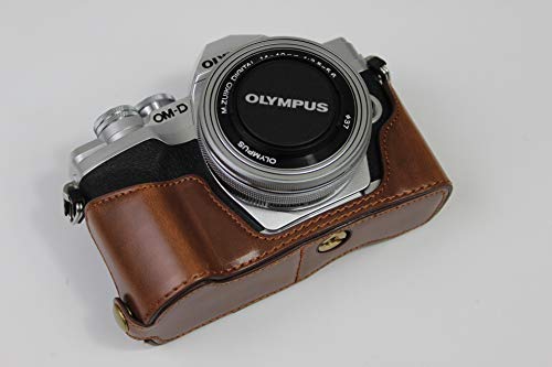 Protège boîtier Olympus E-M10 Mark IV demi étui cuir café ergonomique