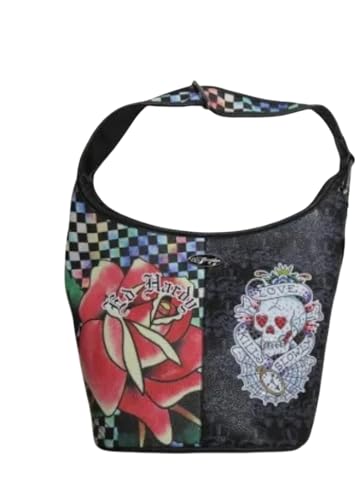 ED HARDY LOVE KILLS SLOWLY ROSE SKULL RHINESTONES TOTE SHOULDER BAG