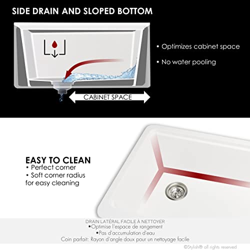 Image of Stylish 30 x 21 Inch Farmhouse Composite Granite Apron Front Workstation Kitchen Sink, Single Bowl Undermount /Flush-Mount, 10 in Deep, with Cutting Board, Colander & Strainer, White, S-830WH