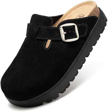 Women's Suede Clogs Non-Slip Potato Shoes Slip-On Mules Platform ...