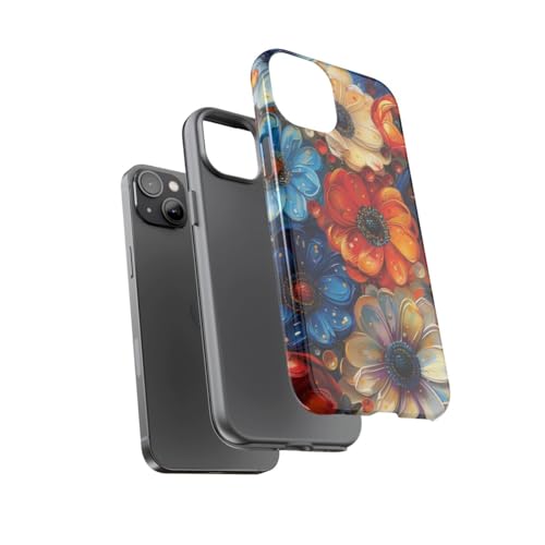 Coque iPhone 14 Plus bleu rigide brillante motif floral - 3