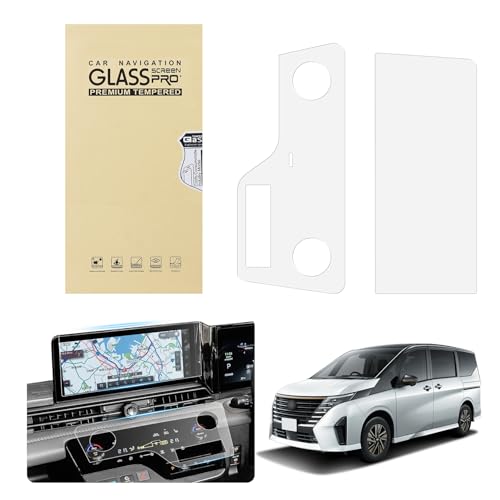 Vlookee 日産 セレナ c28 ガラス 保護フィルム 日産 セレナ c28 アクセサリー 12.3インチ ナビ フィルム(1枚強化ガラス)+エアコン保護フィルム(1枚強化ガラス) 2022~現行 9H硬度 自己吸着タイプ 汚れ防止 車用液晶保護 貼り付け簡単 防気泡 高感度タッチ キズ防止 低反射 新型セレナc28 カスタム アクセサリー 貼付簡単【2枚入り】