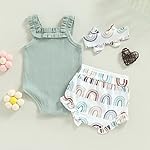fhutpw Baby Girl Clothes Summer Cute Outfits 3 6 12 18 Months Spaghetti Strap Romper & Floarl Shorts Sets - Image 5