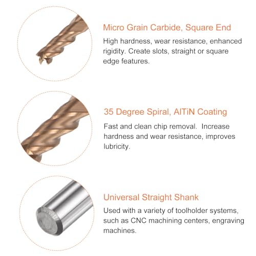 Image of HARFINGTON Micro Grain Carbide Square End Mill 5 /64 inch x 1 /4 inch (2mm x 6mm) Cut 5 /32 inch (4mm) Shank 2 inch (50mm) Length AlTiN Coated 4 Flutes Square Nose Cutter for Alloy Steel Hardened Steel