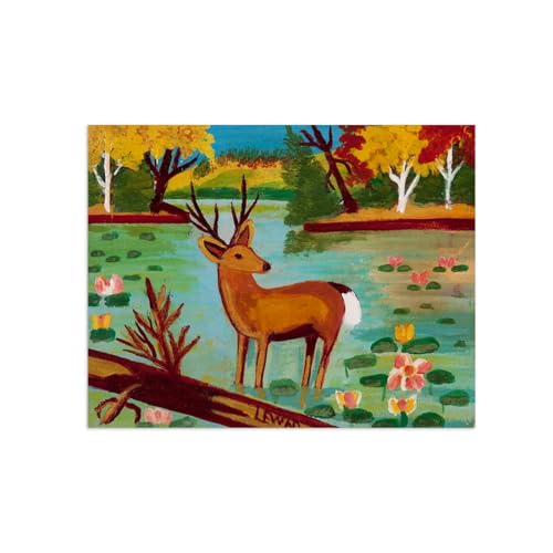 Impression sur toile Maud Lewis de haute précision avec cerf au format 50x65