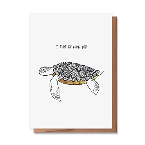 Wunderkid I Turtley Love You Funny Valentine's Day Card, Turtle Love Card Pun for her or him (1 Single Card, Blank Inside)