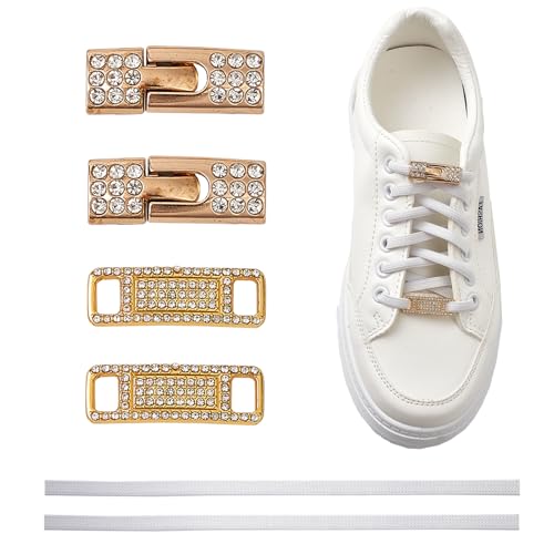 NICENEEDED 4 Pcs Rhinestone Shoelace Charms Buckles With Lace, Bling Shoelace Buckles Crystal Shoe Decorations Charms, Sneakers Shoe Lace Tag Charms for Sneaker Shoe Accessory