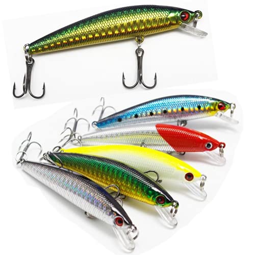 DAMIDEL 5 Pcs 3in/8g Minnow Fishing Lures Fishing Lure Baits Kit Crankbait Hard Lure with Treble Hooks for Saltwater Freshwater Bass Trout Walleye Carp