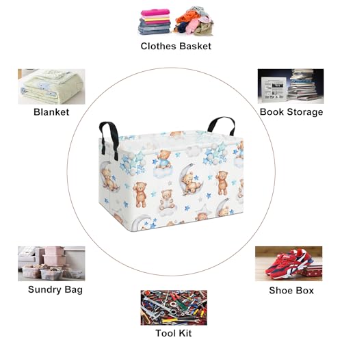 Image of Rectangular Bear Storage Bin, Fabric Closet Organizer Basket | Einforced side grips, foldable holder arranges clothing and bedroom personal belongings