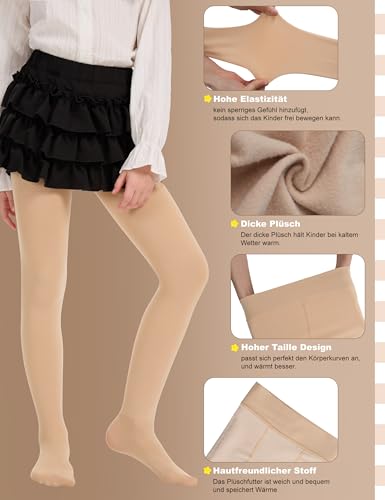 AMIYOYO Thermo Strumpfhose Mädchen Gefütterte Leggings Kinder Ballettkleidung Winter Warm Lined Tights Verdicke Treggings Innenfutter (Hautfarbe,M)