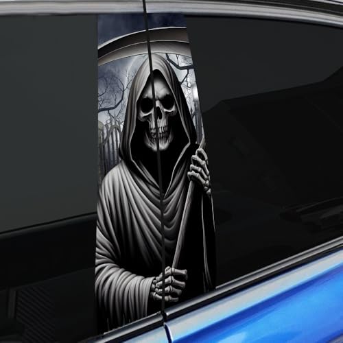 Image of Halloween Cars Body Horror Sticker, Classic Horror Movie Characters Peeking Decal Michae Waterproof Scary Vinyl Stickers for Bumper Car Decals 11in*18.89in (Black Grey Death Reaper)