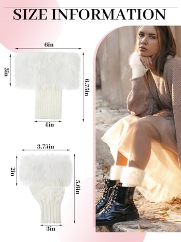 Bencailor Winter Fluffy Leg Warmers and Wrist Cuffs Warmers Set, Include Boot leg Cuffs Furry Fingerless Gloves3