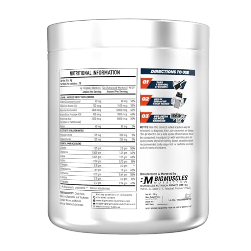 Image of Bigmuscles Nutrition Essential EAA [30 Servings, Orange] | All 9 Essential Amino Acids with Electrolyte & Energy Matrix [180g]