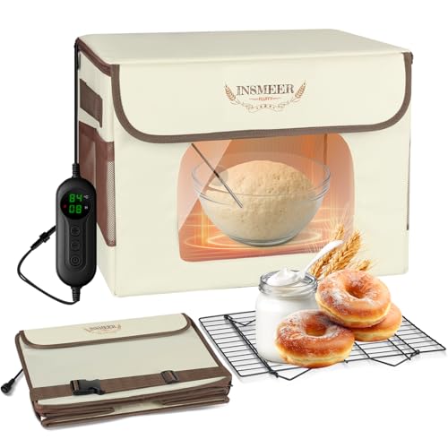 Foldable Bread Proofer Electric Bread Proofing Box with 3-Sided Heating Adjustable Precision Sensor Temperature Control(10-45C) & Timer Visable Window&Metal Rack for Sourdough Yogurt&Bread Baking