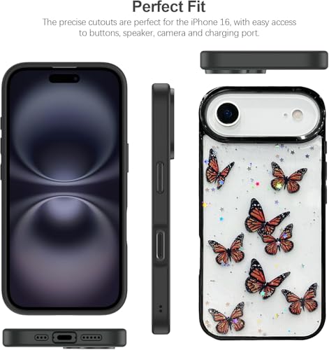 Image of VONZEE Glitter Butterfly Back Cover Case Compatible with iPhone 17 Air, Clear Cute Bling Sparkle Shiny Soft TPU Bumper Shockproof Women Girls Slim Protective Phone Cover for iPhone 17 Air 6.6 inch,Black
