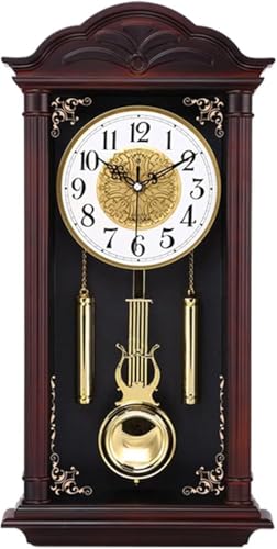 XIAGJAO Grandfather Wood Wall Clock With Chime and Swinging Pendulum - Traditional Silent Timepiece - Classic Chiming Design,N