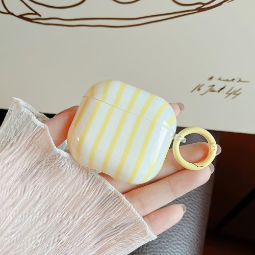 Image of MINSCOSE for AirPods 4 Case,Cute Striped Aesthetic Pattern Design with Girly Keychain Ring,Soft TPU Protective Shockproof Cover with Cleaner Kit for Girls Women for Airpods 4-Yellow