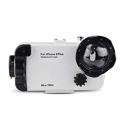 MEIKON Waterproof Case for iPhone 7 Plus/iPhone 8 Plus IPX8 195FT/60M ORing Seal with Angle Lens and Two Filters White