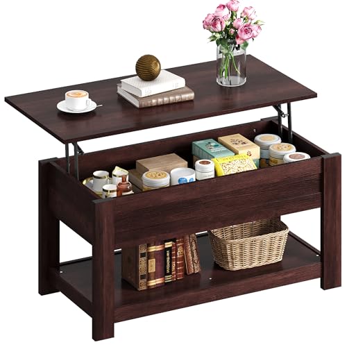 NICBEX Coffee Table, 39' Lift Top Coffee Table with Hidden Storage Compartment, Modern Center Table for Home, Living Room, Smooth Lift Mechanism, Espresso Brown