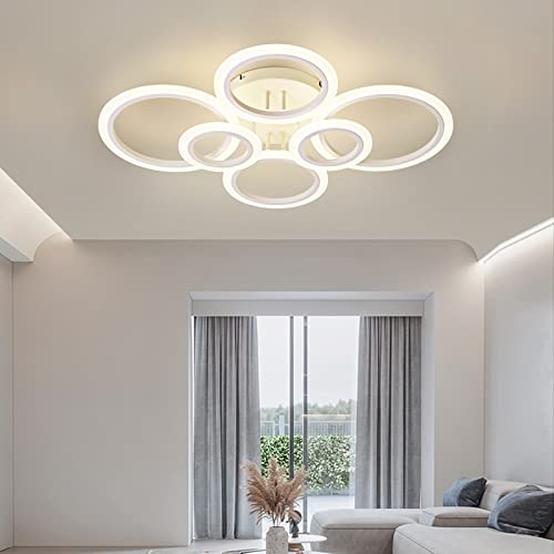 Vikaey Modern Led Flush Mount Ceiling Light, 6 Rings Led White Close To Ceiling Light, Lighting Fixture Ceiling Lamp For Kitchen, Living Room, Bedroom, Laundry Room, 4000K Not Dimmable #TOP2