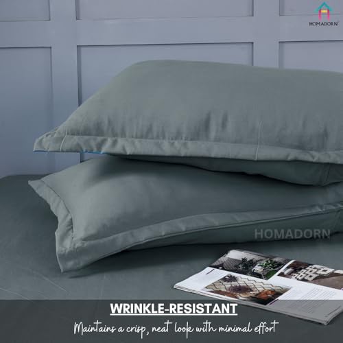 Image of HOMADORN Premium Polycotton Flat Bedsheet for Double Bed with 2 Pillow Covers - Soft, Durable & Wrinkle-Resistant (Smoky Grey)