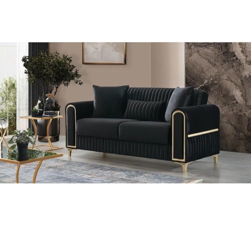 Image of A to Z Furniture Classic Chesterfield Sofa Set Luxury Chesterfield Sofa in for Home Living Room & Office (3+2=5 Seater Sofa Black)