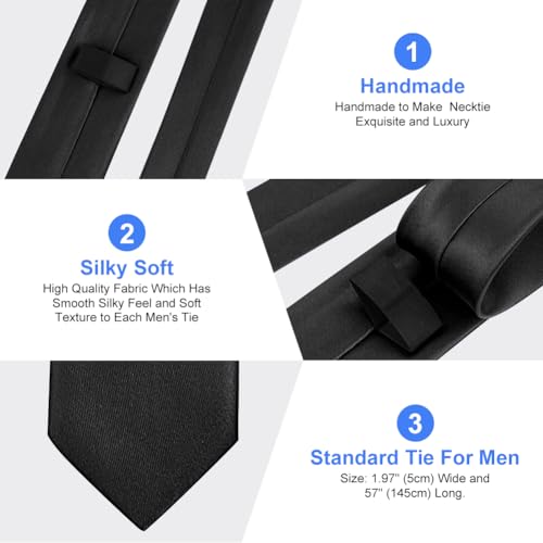 URAQT Corbatas para Hombre, 5CM Corbatas Delgadas, Color Sólido, Empatar Formal Clásica, Ropa Accesorios Regalo, Atars de Hombre Modernas para Boda, Fiesta, Business Negocios (Negro) - imagen 3
