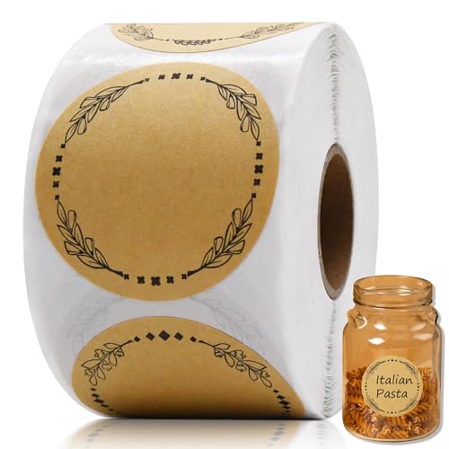 500 Pcs Gift Tag Name Labels Stickers for Storage Bins Jars and Bottles- Self-Adhesive Kraft Labels for Organization and Decoration Homemade (4 Different Wreath Design (2 Inch))