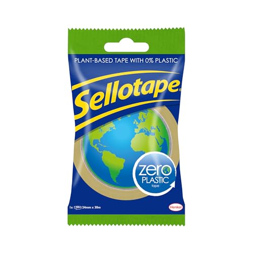 Sellotape Zero Plastic, Multi-Purpose Clear Tape for Wrapping, Household Objects, Sticking Envelopes or Cards, Easy to Use Packaging adhesive, 24mmx30m