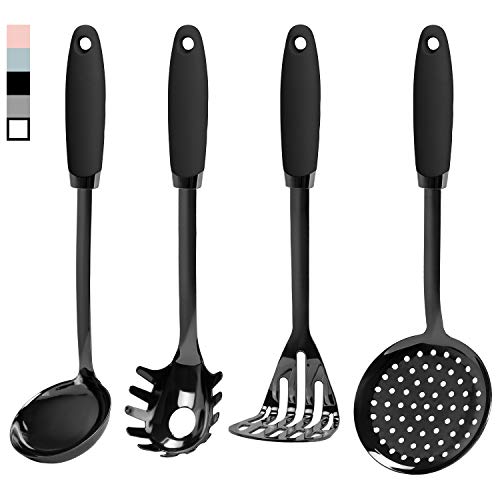 Country Kitchen 4 Pc Stainless Steel Cooking Utensil Set with Silicone Handles, Kitchen Utensil Set for Cooking (Gunmetal & Black)