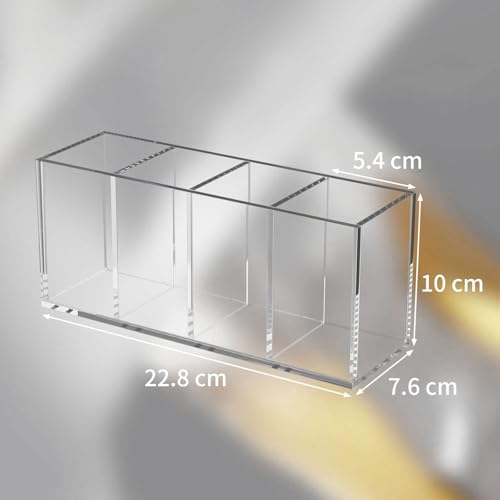 Image of NIUBEE Acrylic Pen Holder 4 Compartments, Clear Pencil Organizer Cup for Countertop Desk Accessory Storage