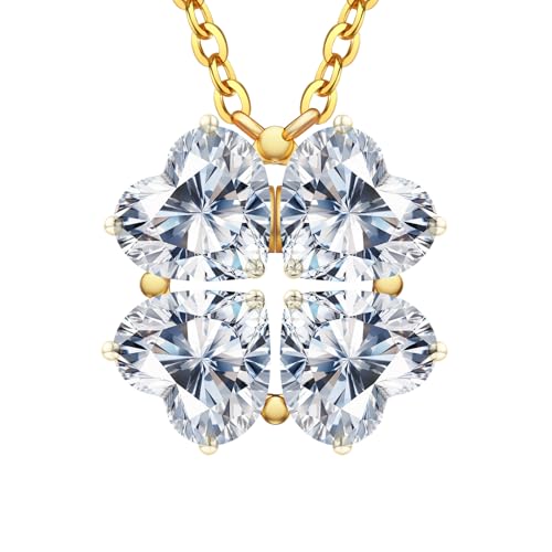 Image of Luckylove 2-In-1 Four Heart Necklace for Women, 4 or 2 Carats Moissanite, Sterling Silver Jewelry, Anniversary Birthday Christmas Valentines Day, Special Gifts For Wife Girlfriend Daughter Her (4 x 1ct Heart Moissanite Gold-Plated Silver Necklace)
