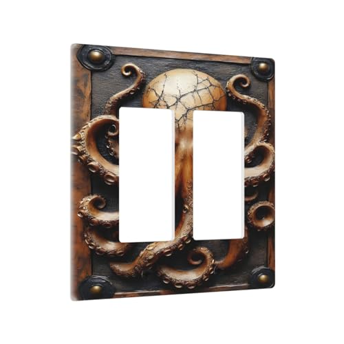 Decorative Outlet Covers Vintage Octopus 2 Gang Wall Plate Double Rocker Two Switch Wall Cover Plate Jumbo Dual Gfci Faceplate for Bedroom Home Decor