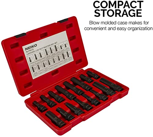 Neiko 02457A Lug-Nut Key Set, Wheel-Lock Removal Tool Kit For Aftermarket And Factory Wheel Tire Keys, Sae And Metric Lug Sockets, 16 Pieces #TOP7