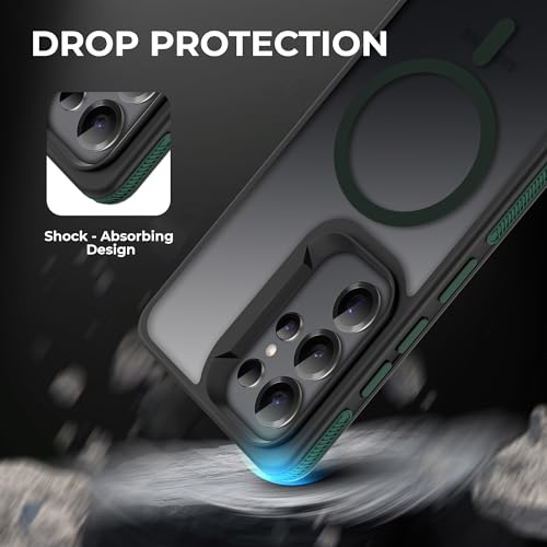 Image of A rtistque Compatible with Mag-Safe Frosted Ultra Matte Back Cover Case for Samsung Galaxy S25 Ultra 5G | Smooth Sides with Grip | Design | Raised Camera Edges | Samsung S25 Ultra Back Cover - Green