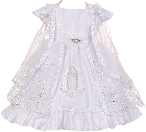BluNight Collection Little Baby Girls Virgin Mary Embroidery Christening Baptism Cape Bonnet Dresses