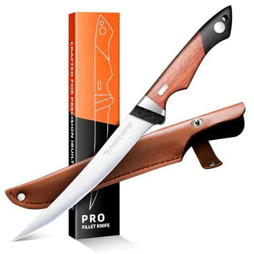 PURPLEBIRD Fillet Knife for Fish 7 with Sheath, 440C Stainless Steel Boning Knife for Meat Cutting with Wood Handle, Fish Fillet Knives Kitchen & Outdoor for Fishing, Hunting, BBQ, Christmas Gifts