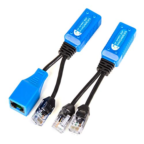 Kit combinador/divisor de cable Ethernet RJ45 2 en 1 (2 cámaras sobre 1 cable) Cat5e PoE para transmisión de datos y energía para sistema de cámaras de seguridad NVR con 4 puertos miniatura 2