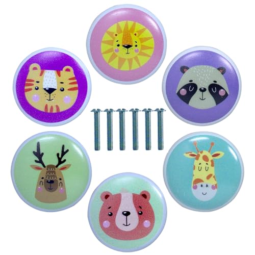 ZFKXGS 6PZ Pomos y Tiradores Infantiles Animales Tiradore Ceramica Cocina Cajones Armarios Sólido Decorativos Pomo Puerta Tiradores de Muebles Redondo Perillas para Cajón Armario Puertas Cómodas (B)