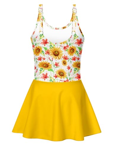 Image of Yousie Girls Swimsuit One Piece Tropical Kids Bathing Suit Swimwear Adjustable Swim Dress 5-9 Years