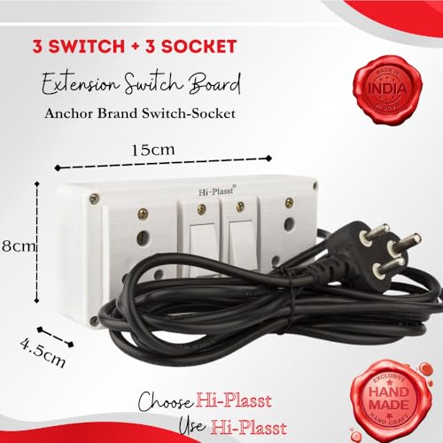 Image of Hi-Plasst 2+2 Pin Extension Board with 2 Switches & 2 Sockets, 6A, 4-Yard Long Cord - Wall-Mountable Power Hub for Home, Office, Diwali Lights, Christmas Decor & Kitchen Appliances
